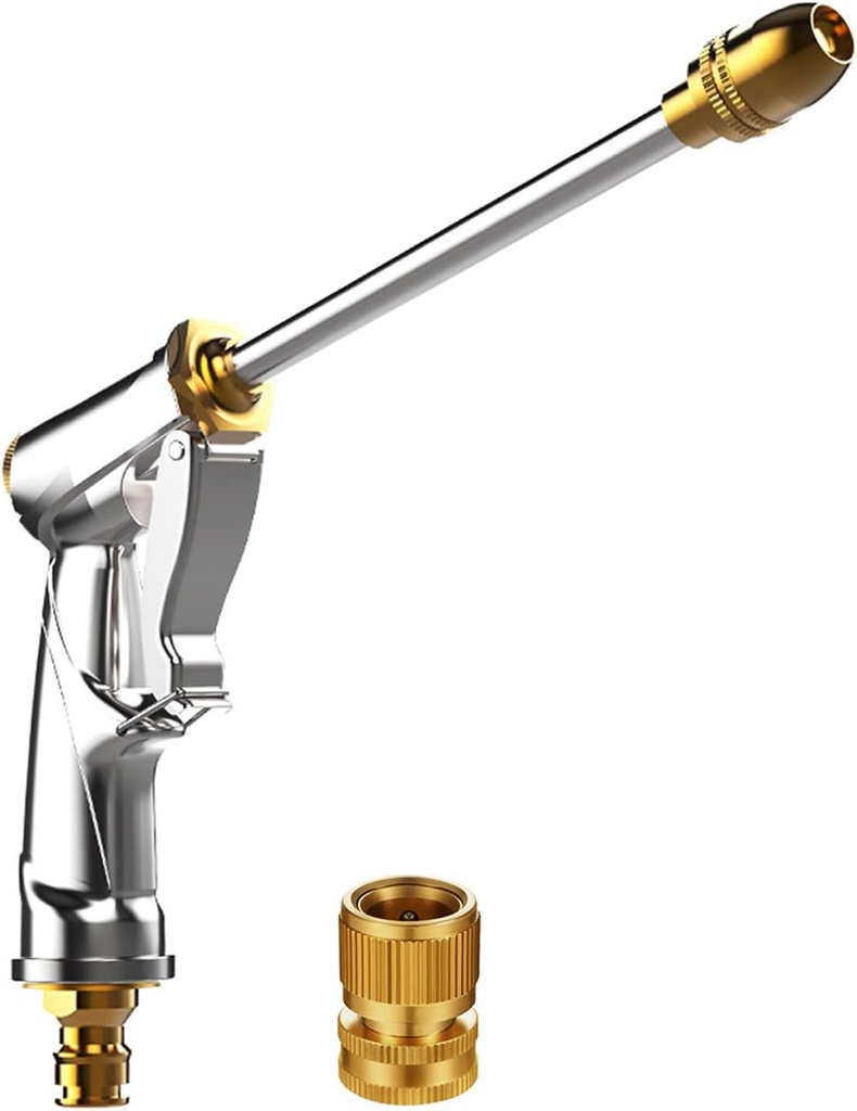 Garden Hose Nozzle Heavy Duty Brass Metal Sprayer Nozzle High Pressure Spray Gun 360° Rotaing Water Adjustmen for Car Washing, Outdoor Gardening, Pets Shower, Patio Cleaning