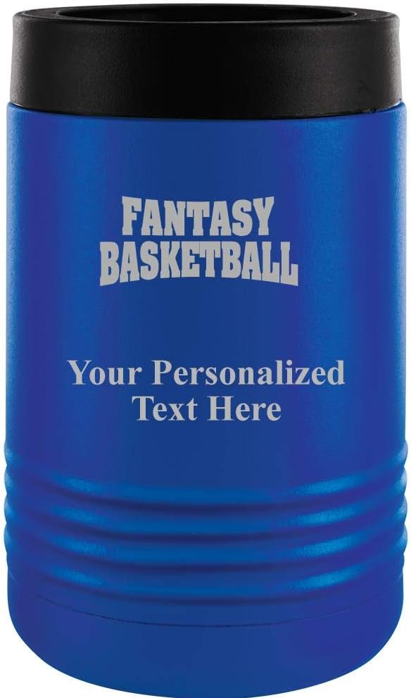 Custom Beverage Holder, 12 oz Blue Personalized Fantasy Basketball Insulated Can Cooler
