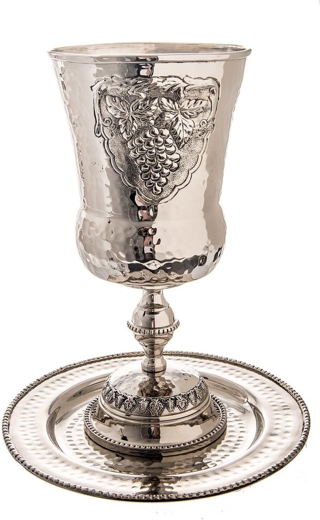 (D) Judaica Elijah Cup Wine Goblet with Saucer for Passover Rose Gold 9.25''