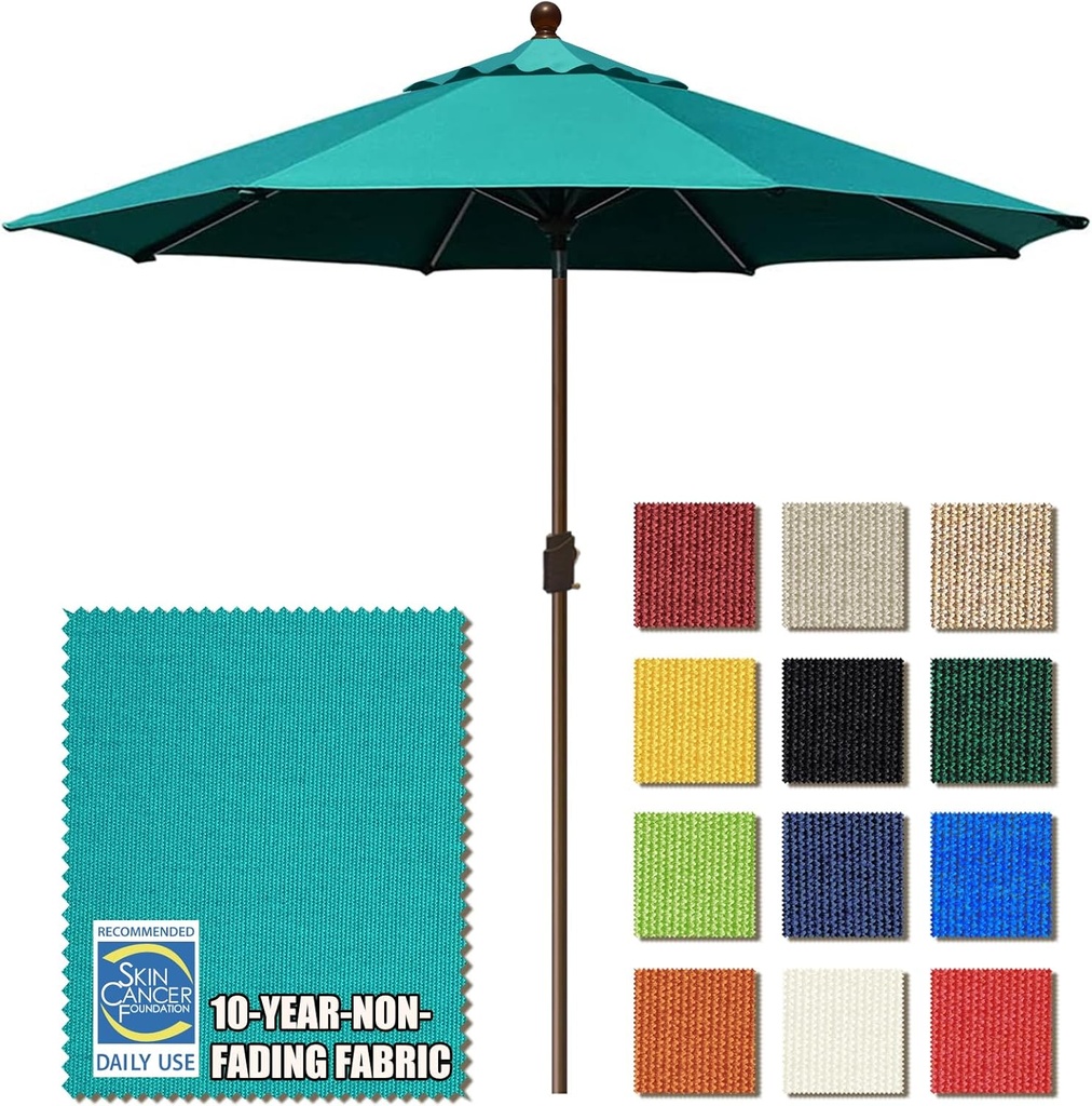 EliteShade USA 10-Year-Non-Fading 9Ft Market Umbrella Patio Umbrella Outdoor Table Umbrella with Ventilation, Teal