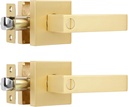 2 Pack Heavy Duty Bathroom Door Handle, Square Stain Brass Privacy Gold Door Locks,Interior Door Knob Locked Inside with Turn Thumb Left/Right Handed Reversible,Keyless