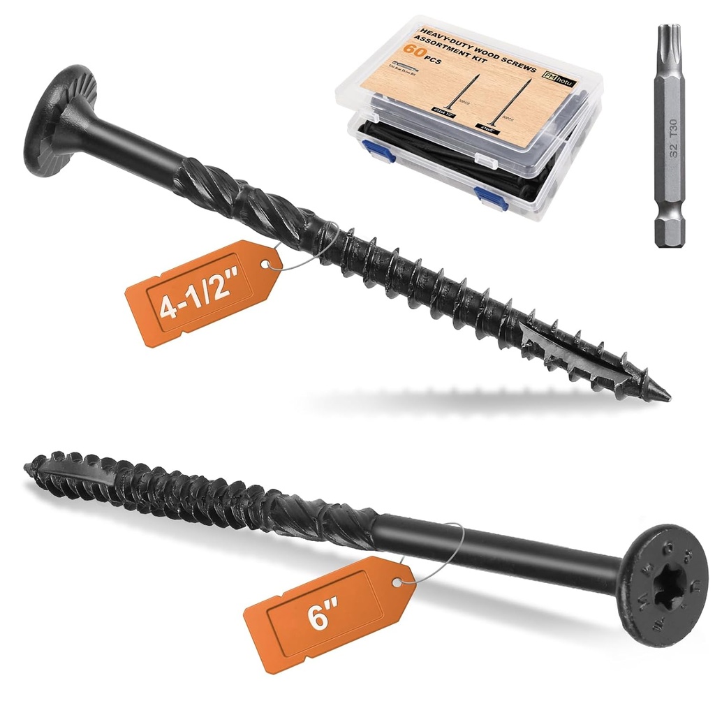 #14 Heavy-Duty Wood Screws Assortment Kit, 60Pcs Star Drive Decking Wood Screws, Rust Resistant Timber Screws for Log/Landscaping Wood (4-1/2",6")