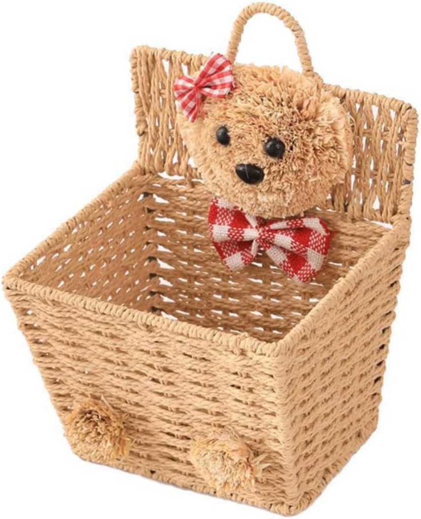 IMIKEYA Cartoon Bear Hanging Wicker Basket Multifunctional Woven Storage Container for Desktop Organizing Sundries Fruit Snacks Kitchen Use Ergonomic Handle Wall Mountable Home Decor