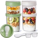 ComSaf 2 Pack Overnight Oats Containers with Lids 27 oz, Plastic Yogurt Parfait Cups with Folding Spoons to Go, Salad Pod Chia Pudding Jars Reusable with Granola Holder for Snack, Meal Prep