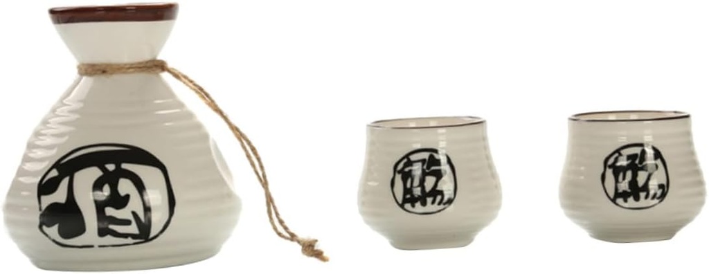 PRETYZOOM Handmade Ceramic Sake Set Kanji Calligraphy for Japanese Style Drinking Includes Sake Bottle and Cups for Entertaining Friends and Family at Gatherings