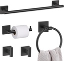 5 Pieces Bathroom Hardware Set Matte Black Towel Bar Set Includes 23.6” Towel Bar, Towel Ring Holder, Toilet Paper Holder and Two Towel Hooks, Bathroom Accessories Set SUS304 Wall Mounted