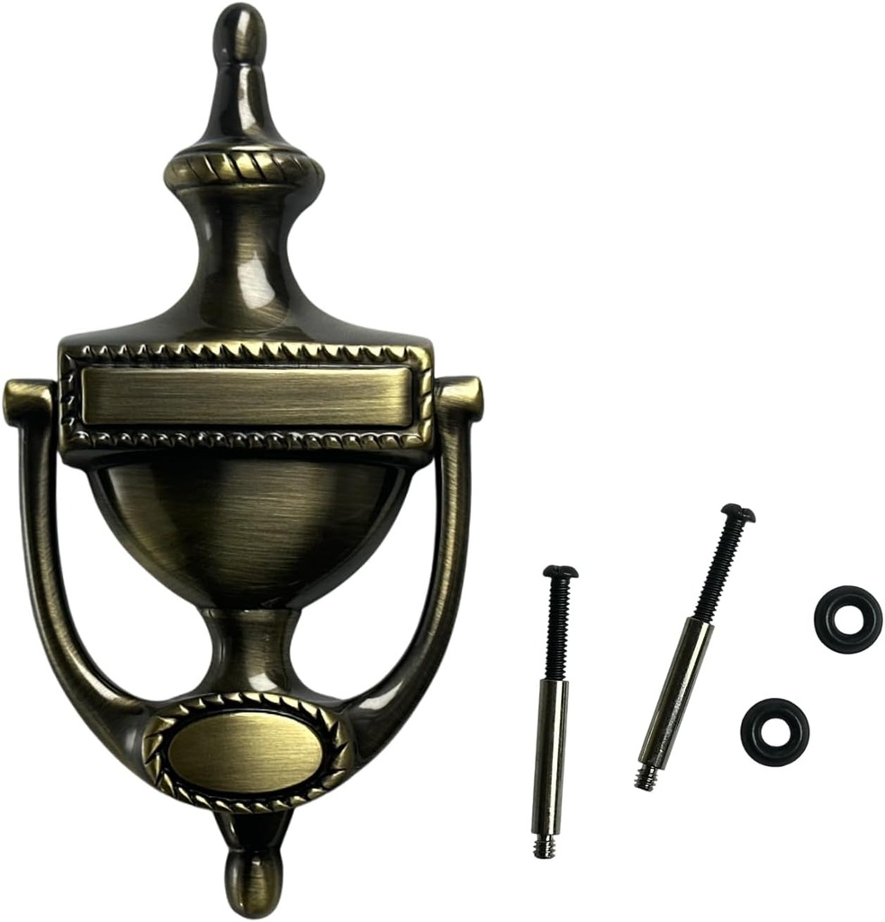 QCAA Solid Brass Door Knocker, Victorian Rope Type, 7-3/8", Antique Brass, 1 Pack, Made in Taiwan