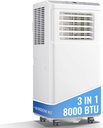 8000 BTU Portable Air Conditioner 3 In 1 AC Unit with Remote Control Dehumidifier, Fan Mode Suit for Room up to 250 Sq. ft White