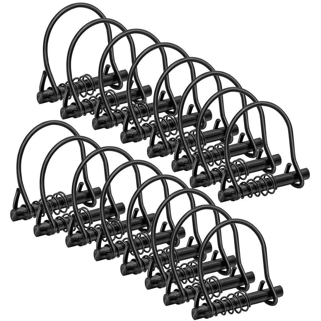 16PCS Silent Shaft Locking Pin, 1/4" x 2-1/20" Round Pto Hitch Pins Black Coupler Pins Heavy Duty Wire Lock Pins Trailer Safety Pin with Spring for Hunting Stand Ladder Farm Lawn Garden