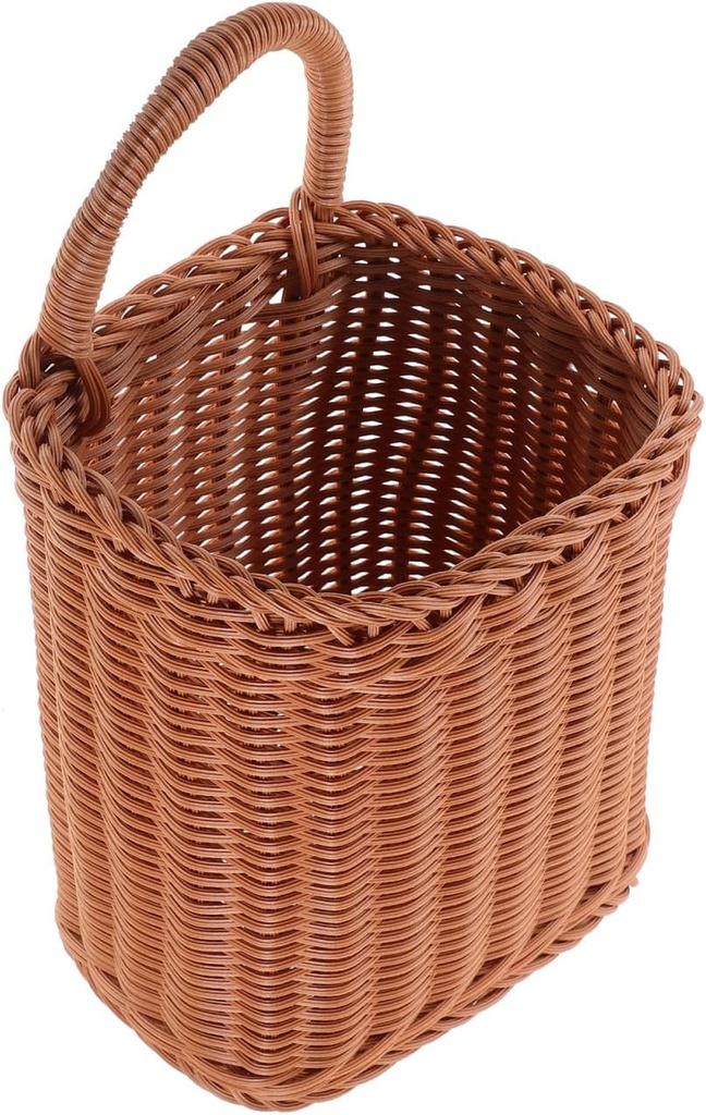 Angoily Hanging Wicker Basket, Hand-Woven Storage Basket, Wall Flower Basket, Fruit Vegetable Rattan Box Organizer Laundry Bins for Plants Key Sunglasses Door Rustic Decor (11X7.07X5.7 Inch)