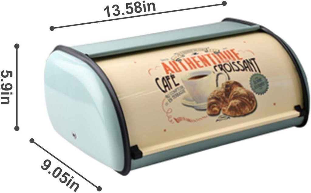 SOTECH Metal Bread Box with Roll Top Vintage Breadbox for Kitchen Countertop Retro Bread Bin Holder Counter Farmhouse Bread Storage Container Blue