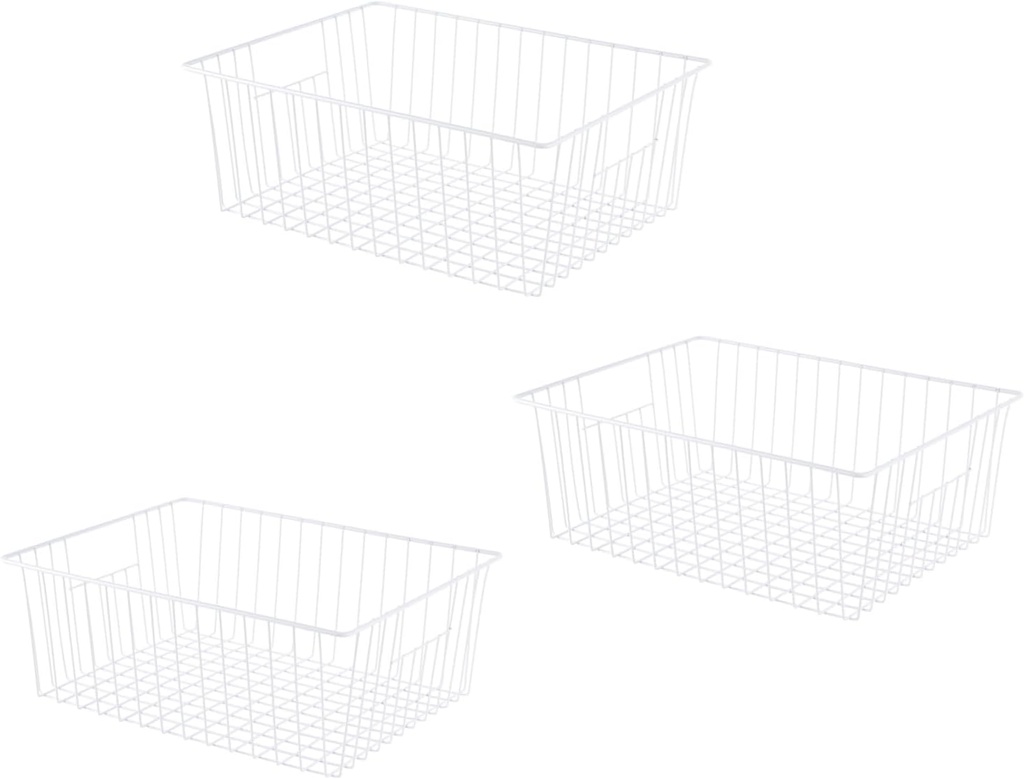 Freezer Organizer Bins - 3 Pack Stand Up Freezer Baskets for 16，17，21 cu.ft Upright Freezer, Wire Storage Baskets with Built-in Handles, Easy to Access Frozen Food Allow Air Circulation, White