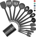 Coukre Silicone Kitchen Cooking Utensils Set with Holder – Heat-Resistant, Food-Grade Kitchen Tools, Spatula, Spoon & Gadgets for Non-Stick Pans, Dishwasher Safe (14, PureBlack)