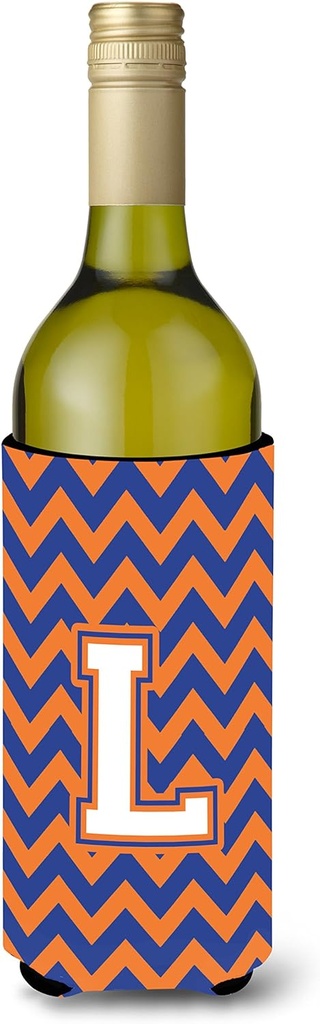 Caroline's Treasures CJ1060-LLITERK Letter L Chevron Blue and Orange #3 Wine Bottle Hugger Bottle Cooler Sleeve Hugger Machine Washable Collapsible Insulator Beverage Insulated Holder