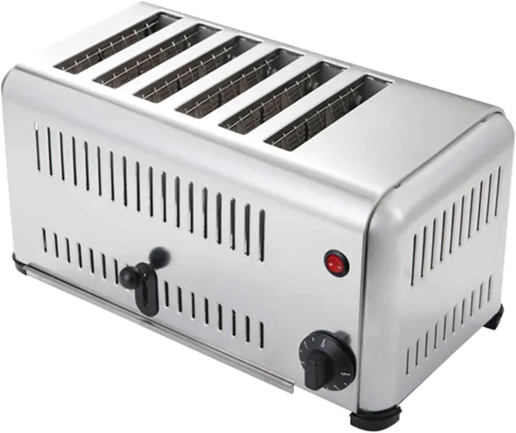 Commercial 6 Slice Toaster, 2500W Brushed Stainless Steel Bread Machine, Extra Wide Slots, Hand Pop-Up, Removable Crumb Tray, Five-Speed Adjustable, for Home Restaurant