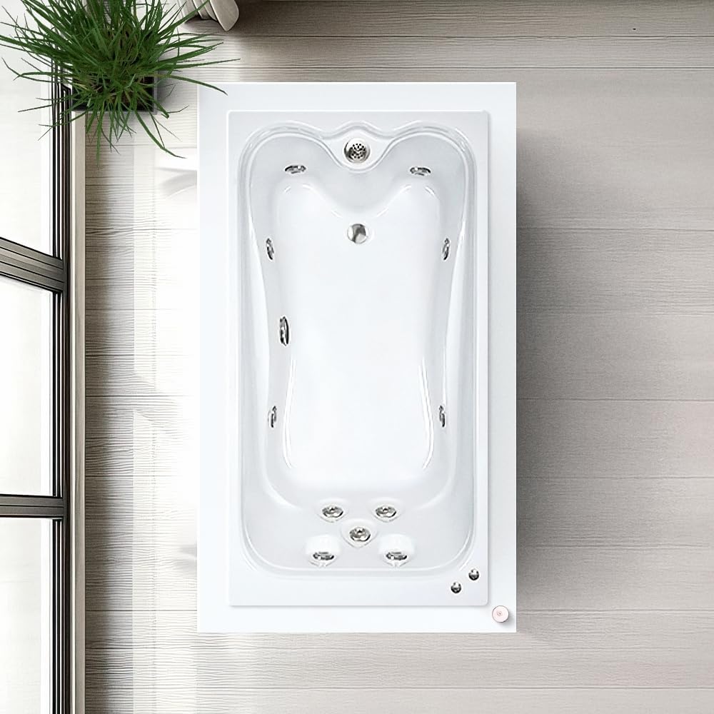 60 in. x 32 in. Elite Series Acrylic Rectangular Drop-In Whirlpool Bathtub with Reversible Drain in White - Includes 12.5 Amp In-Line Heater