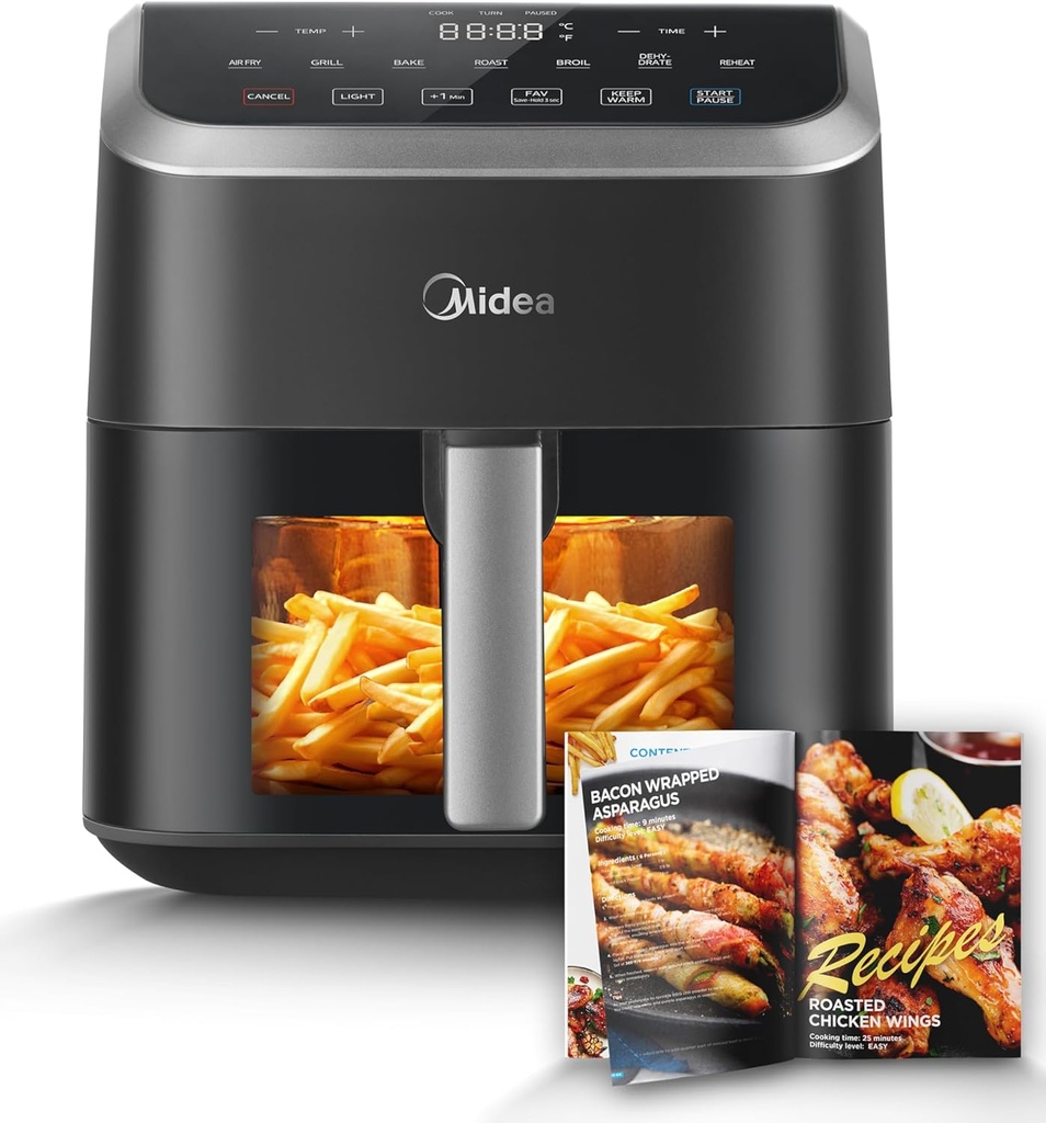 Midea Air Fryer 5.5 Quart with See-Thru Window, Heatexpress Rapid Air Technology, and 9 Preset Menus for Quick and Easy Meals