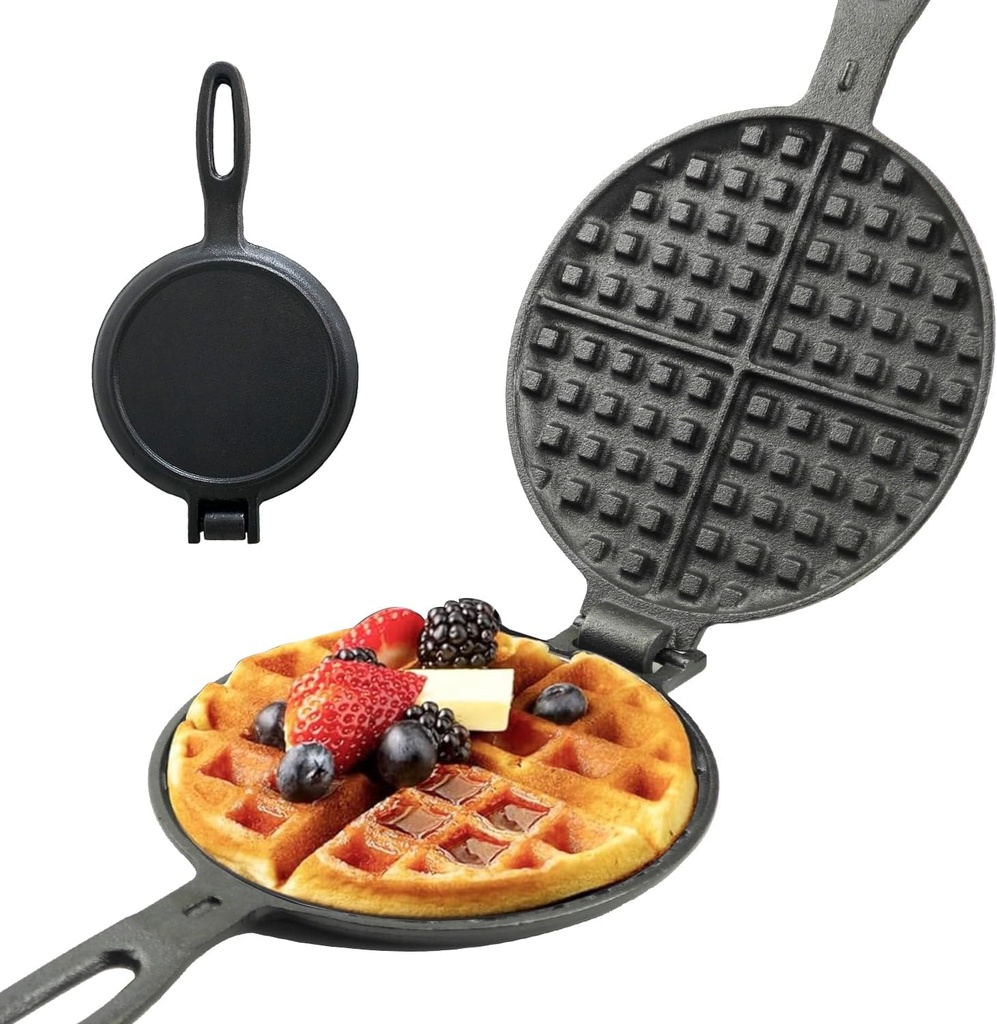 7 Inch Round Cast Iron Waffle Iron Easy Clean Two Piece Hinged Non Electric Waffle Maker For Commercial Breakfast Kitchens