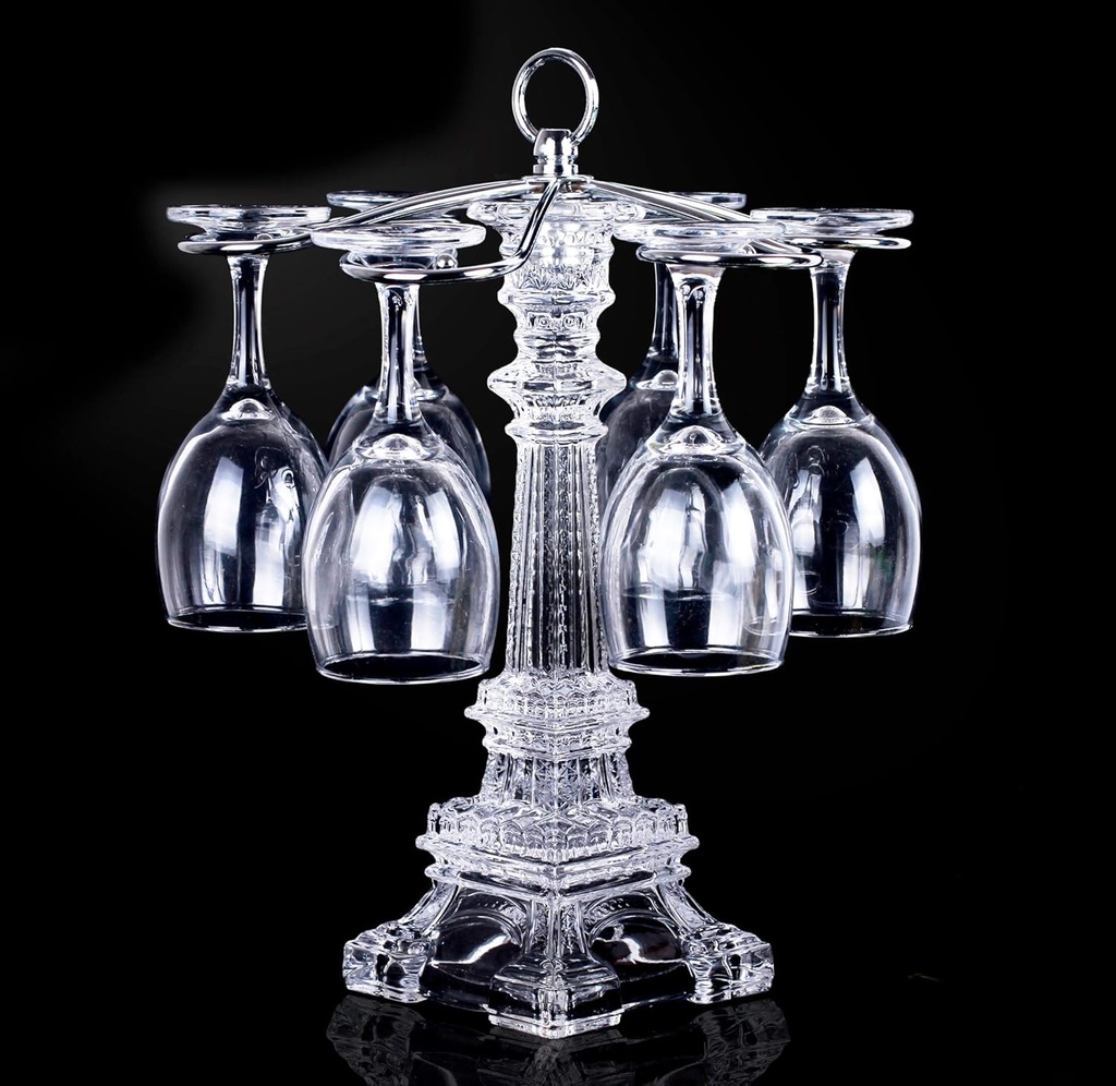 XINDAM 6 Hook Design Tabletop Glass Eiffel Tower Stemware Rack/Rotate 6 Wine Glass Storage Holder Stand Air Drying Rack