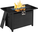 Yaheetech 43in Fire Pit Propane 50,000 BTU Rectangle Fire Table with Glass Tabletop and Waterproof Cover, Gas Fire Table for Garden, Patio, Outdoor, CSA Certification