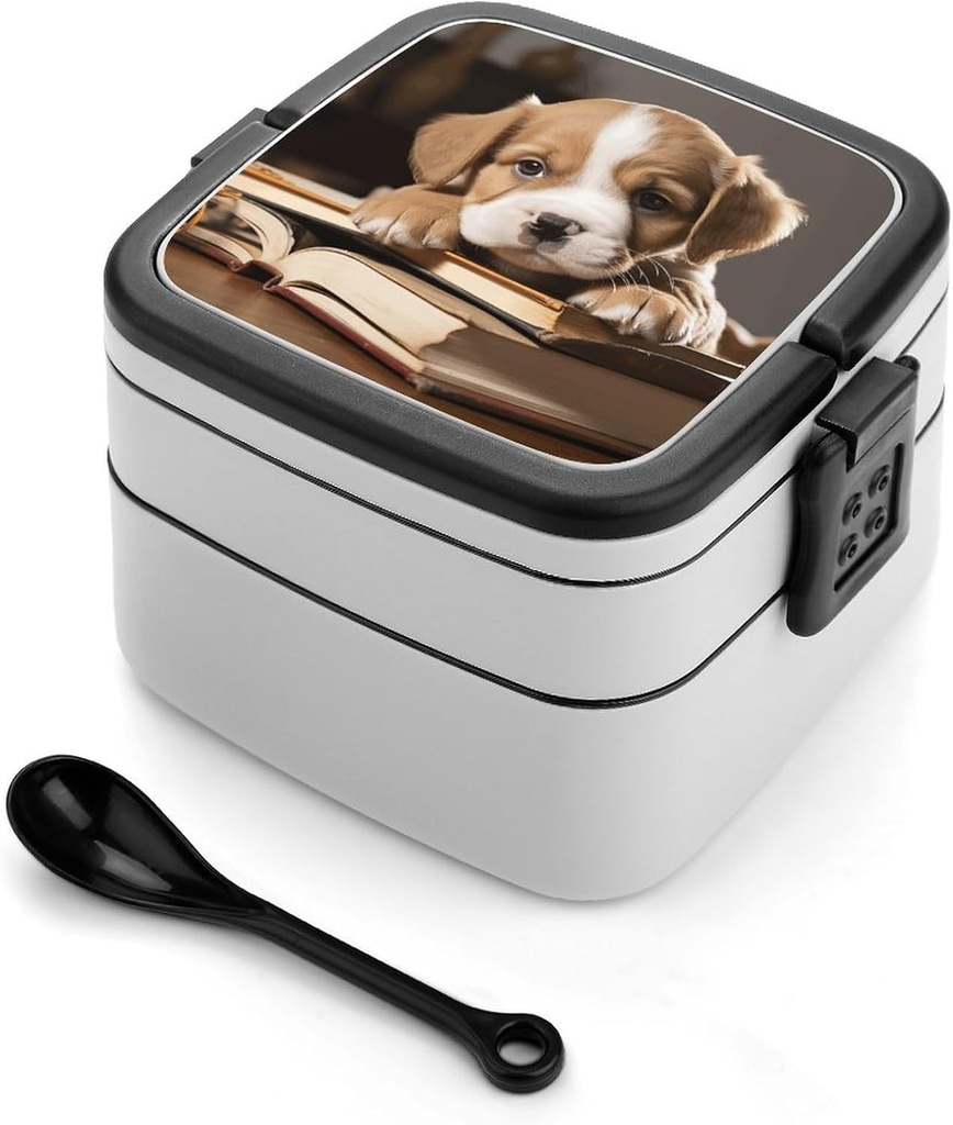 Puppy Dog Bento Box, Reusable Double Layer Lunch Box with Handle & Dividers, 1000ml Leakproof Lunch Container for Office, Picnic, Travel