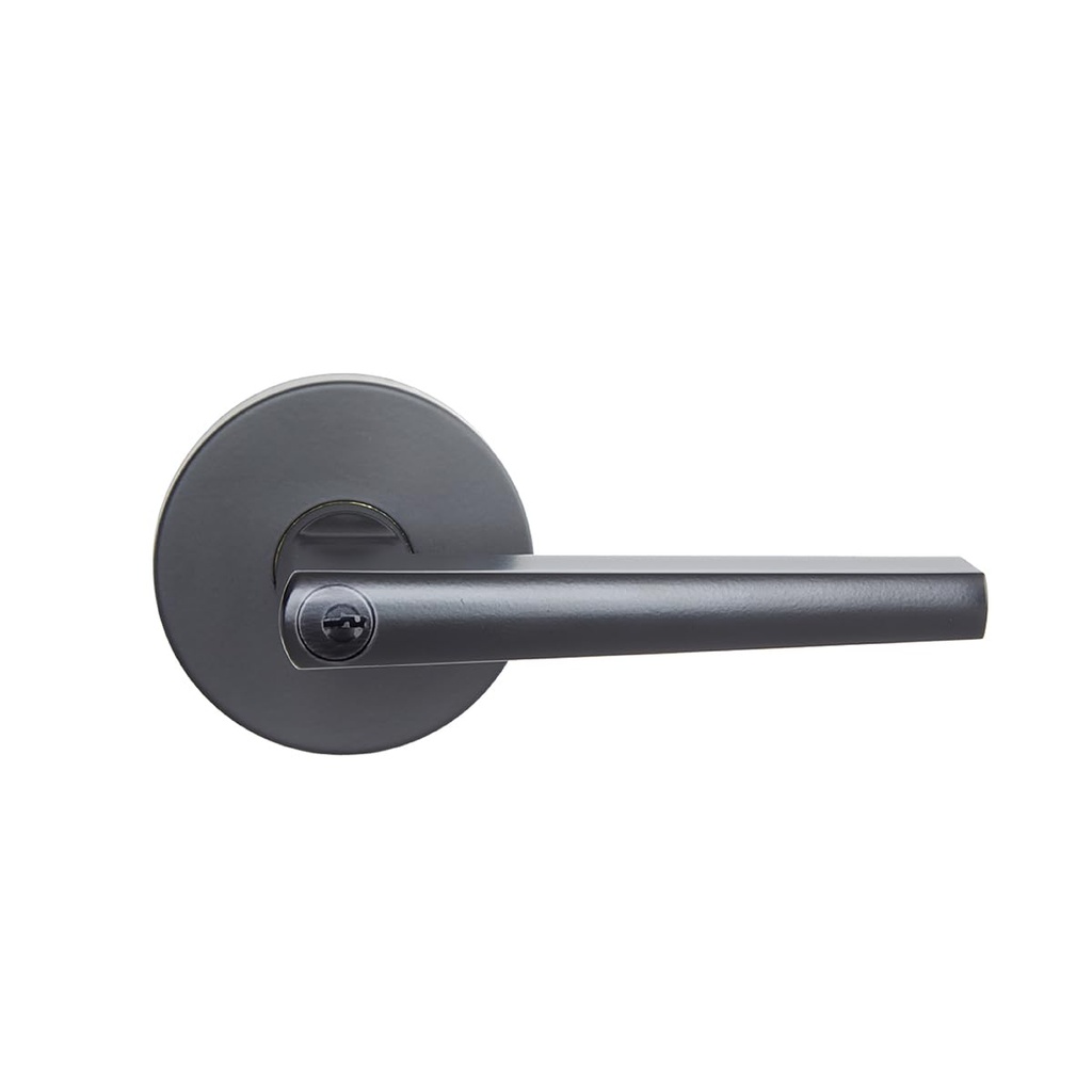 Delaney Hardware Vida Entry Door Lock with Round Trim, Fits Door 1-3/8 to 1-3/4 in. Thick, Black Finish – Reversible Left/Right-Handed Front Door & Garage Door Lever – Easy to Install Door Lock
