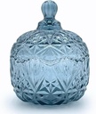 Colorful Crystal Glass Candy Snack Barrel Storage Jar Embossed Luxury Cookie Buffet Canister With Lids Jewelry Box Jar Biscuit Containers(Blue Grey)