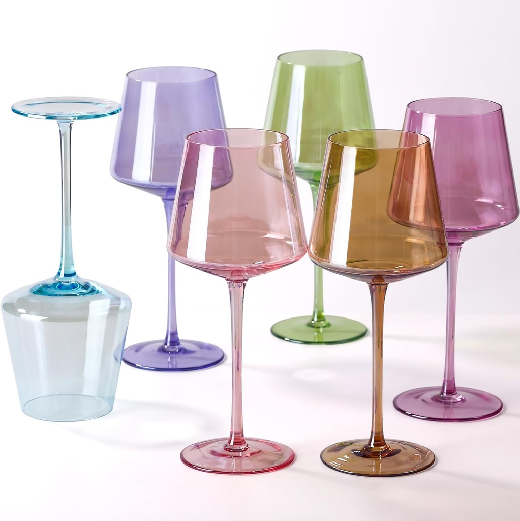 Physkoa Colored Wine Glasses Set of 6-16oz Hand-Blown Crystal Wine Glass with Stem, Unique Red&White Wine Glasses For Holiday Bar