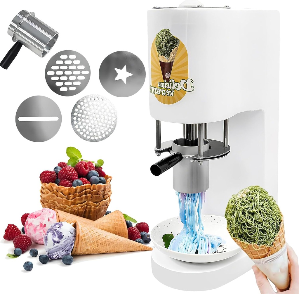 Spaghetti Ice Cream Maker, Spaghetti gelato Ice Cream Machine, 4 types Noodle Forming Outlet, Professional Ice Cream Press Machine, for Ice Cream Shops, Restaurants, Snack Bars, Cafés 220V