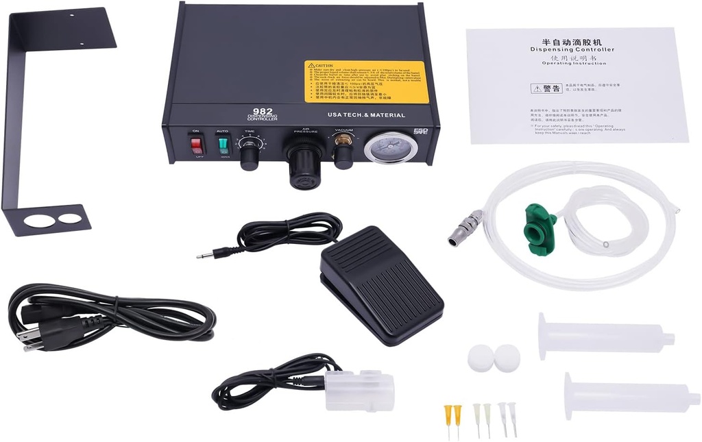 982 Semi Automatic Glue Dispenser Machine Solder Paste Controller Glue Dropper Glue Liquid Adhesive Dispenser Timer Controlled (AC110V US Plug)