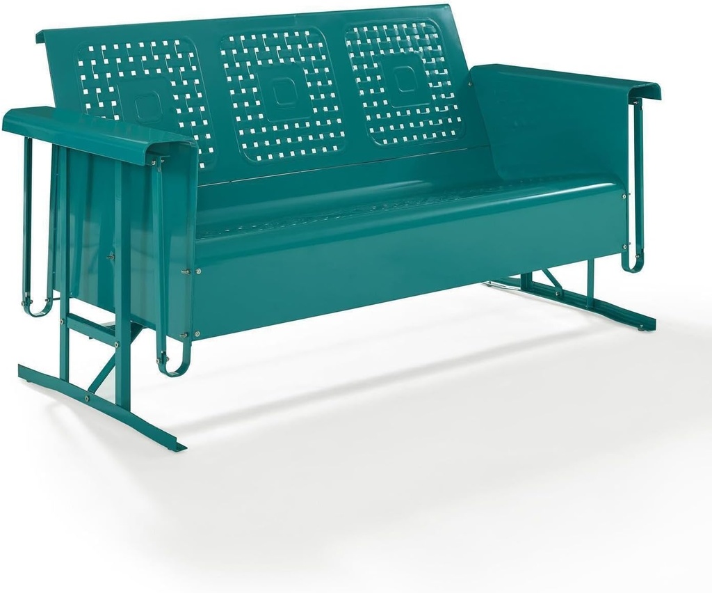 Renaissance Refinement Retro Style Basket Weave Material Outdoor Metal Sofa Glider Turquoise Gloss - 28" D x 65.75" W x 32.5" H