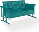 Renaissance Refinement Retro Style Basket Weave Material Outdoor Metal Sofa Glider Turquoise Gloss - 28" D x 65.75" W x 32.5" H