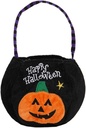 Halloween Pumpkin Bag Reusable Fabric Trick or Treat Bag- Collapsible Canvas Tote-Kids Friendly Jack-O-Lantern (Black)