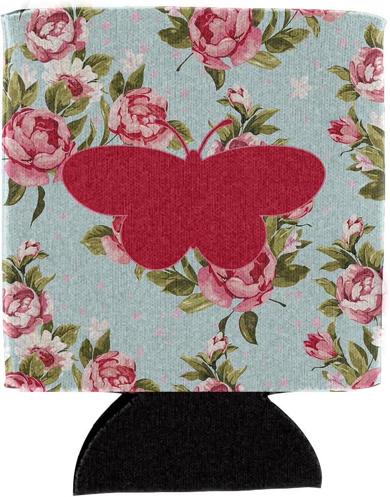 Caroline's Treasures BB1051-RS-BU-CC Butterfly Shabby Chic Blue Roses BB1051 Can or Bottle Hugger, Blue Cooler Washable Drink Sleeve Collapsible Beverage Insulated Holder, Can Hugger, Multicolor