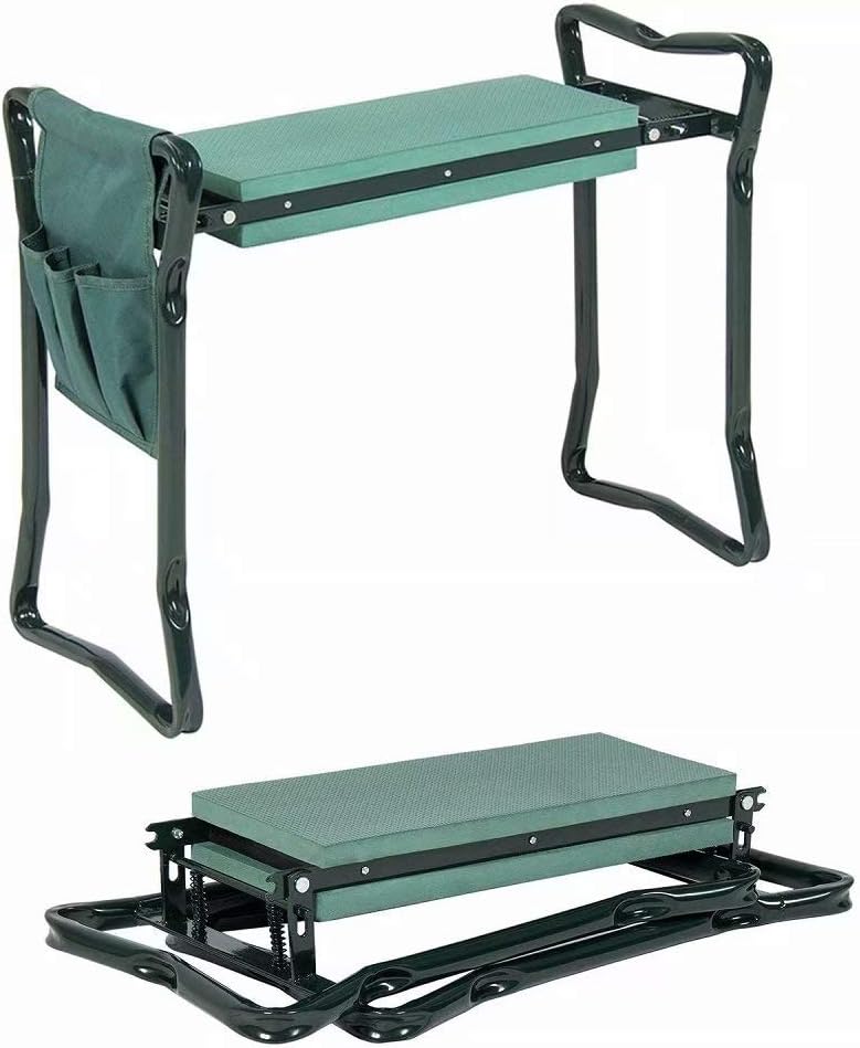 Folding Garden Kneeler and Seat with Tool Pouch Bag Thick Kneeling Pads Soft Decorative Garden Stools Workseats Portable Outdoor Foldable Kneeler Tools Bench