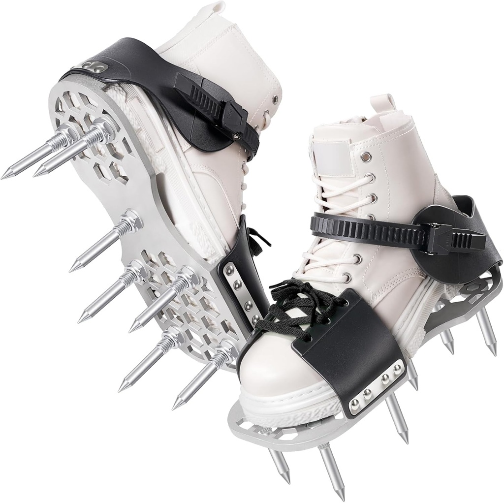 Aerator Shoes, Lawn Aerator Shoes for Grass with 5mm Metal Sole, Aeration Shoes for Lawn with Adjustable Straps, Fully Assembled Aerating Shoes for Lawn with Bend-Resistant Spikes - Black