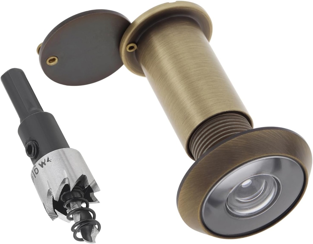 Door Viewer Peephole,Solid Brass 200 Degree Peep Hole with 16 MM Drill Bit for 1-1/2" to 2-3/8" Doors,5/8 Inch Pipe Diameter Door Eye Viewer with Privacy Cover (1, Antique Bronze)