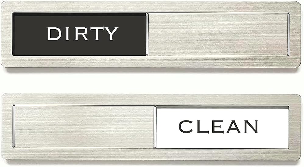 Dishwasher Magnet Clean Dirty Sign, Premium Stainless Steel Black and White Non-Scratch/Kitchen Decor/Easy to Read & Slide/Strong Magnetism Housework Indicator (Black White)