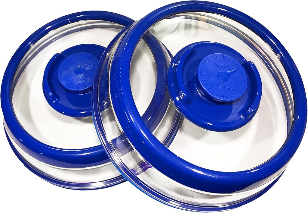Universal Vacuum Air-tight Food Sealer Container Plate Platter Lid Cover Topper Dome, 2 Pack (Blue)