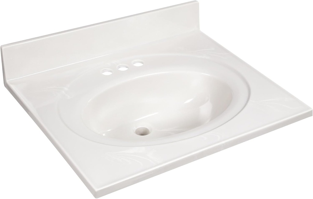 Design House Cultured Marble Vanity Top, 25 in W x 22 in D, Integrated 4 in Centerset Oval Sink & Backsplash, Ivory Swirl, 586313