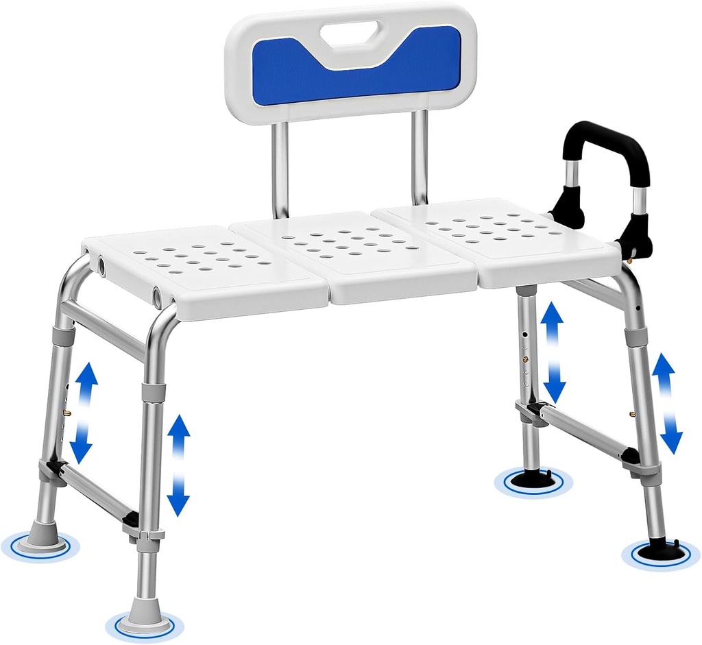 Heavy Duty Bath and Shower Bench with Adjustable Height and Reversible backrest - Handicap Shower Chair for Elderly and Disabled, Sliding Shower Chair, Bathtub Chair for Inside tub