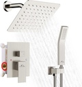 Shower System Rainfall Shower Faucets Set Brushed Nickel, 8 Inch Wall Mounted Rain Shower Head with Handheld Spray Shower Valve and Trim Included
