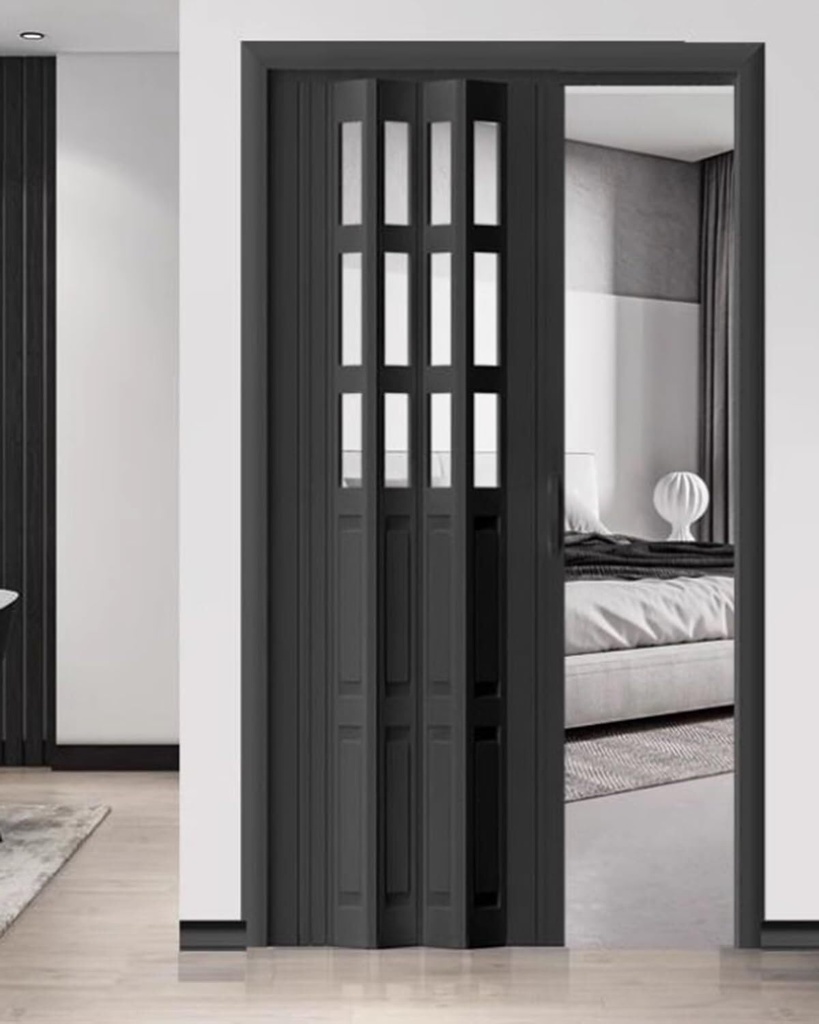 Interior Accordion Doors Folding Sliding Doors for Kitchen and Bathroom, Roller Shutter Room Partition Screens, Customizable Concertina Door with Handles and Pulleys(Black,26x80in(66x203cm))