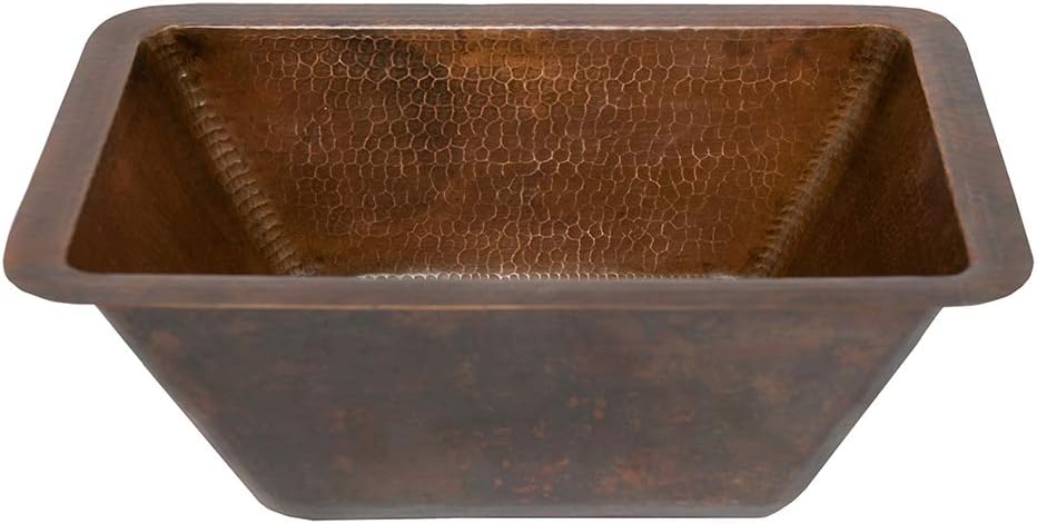 Premier Copper Products LRECDB 17-Inch Rectangle Hammered Copper Bathroom Sink, Oil Rubbed Bronze