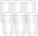 48oz (1420 ml, 6 Pack) Clear Tall Plastic Jars with Smooth White Lids and Labels, Cylindrical Food Storage BPA Free PET 1.5 Quart Canisters for Home & Kitchen Pantry Organization and Storage