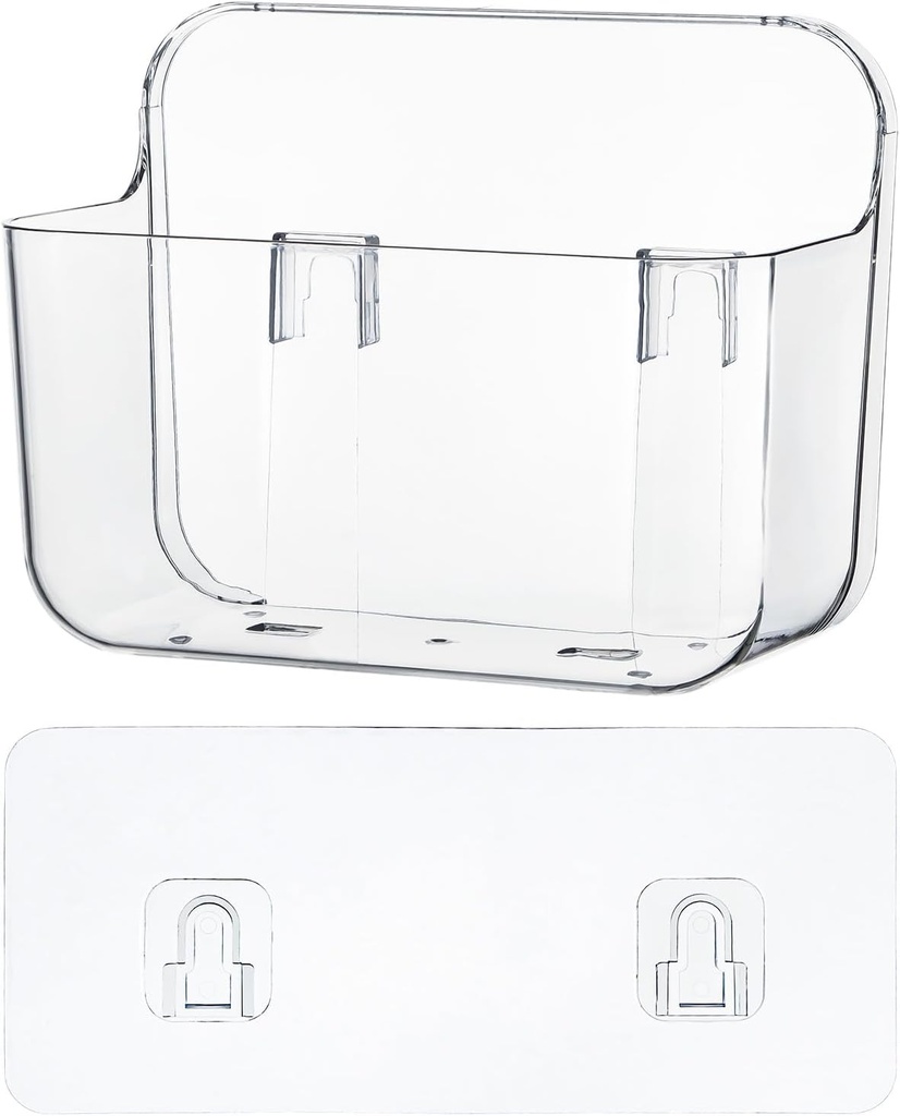 Plastic Cabinet Door Organizer, Wall Mounted Plastic Shower Caddy Adhesive Bathroom Shelves Wall Clear Storage Bin No Drill Food Lid Organizer Sink Kitchen Rv 7.1'' x 5.5'' x 3.7''