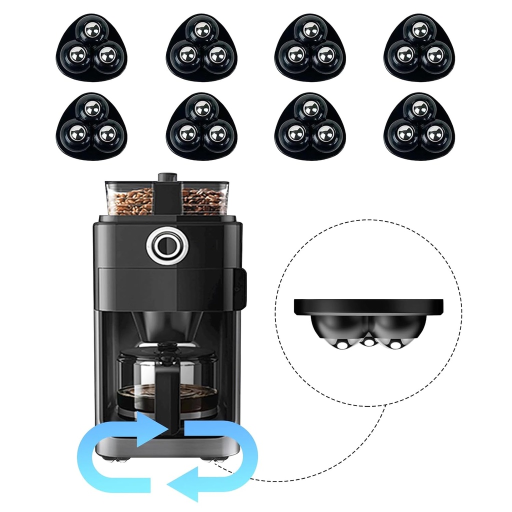 Self Adhesive Caster Wheels for Countertop - Furniture Sliders & Appliance Rollers for Kitchen, Coffee Machine, Blender, Oven - Easily Solves The Problem of Desktop Sliding (Black, 8pcs)