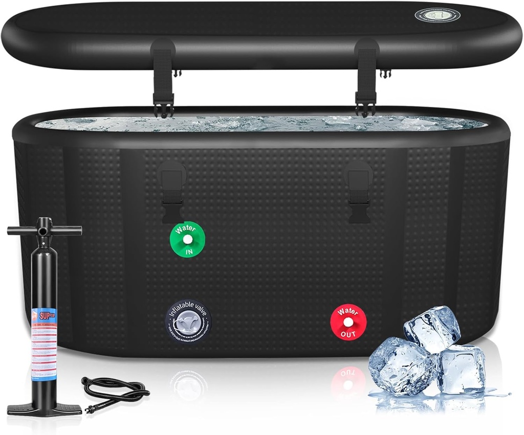 XXL Cold Plunge Tub for Athletes, Compatible with Water Chillers, 195 Gallon Inflatable Cold Plunge with Insulated Lid, Portable Ice Plunge Bathtub for Adult, Ice Tub Outdoor for Cold Water Therapy(C)