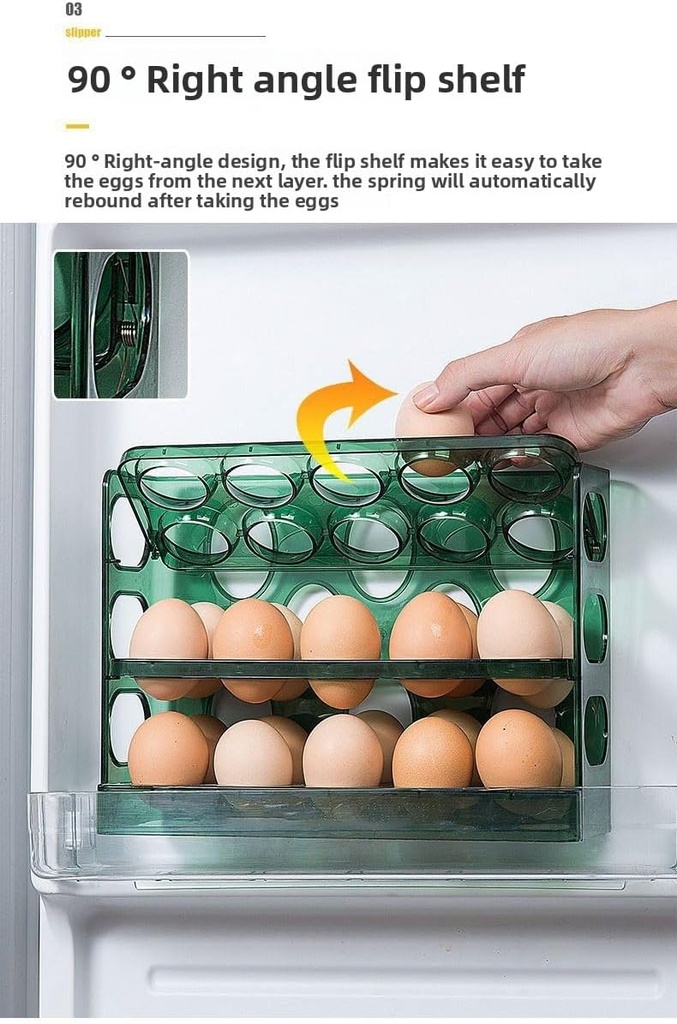 Refrigerator egg rack, refrigerator automatic rolling egg container, stackable refrigerator storage box, transparent plastic egg dispenser (3 layers)