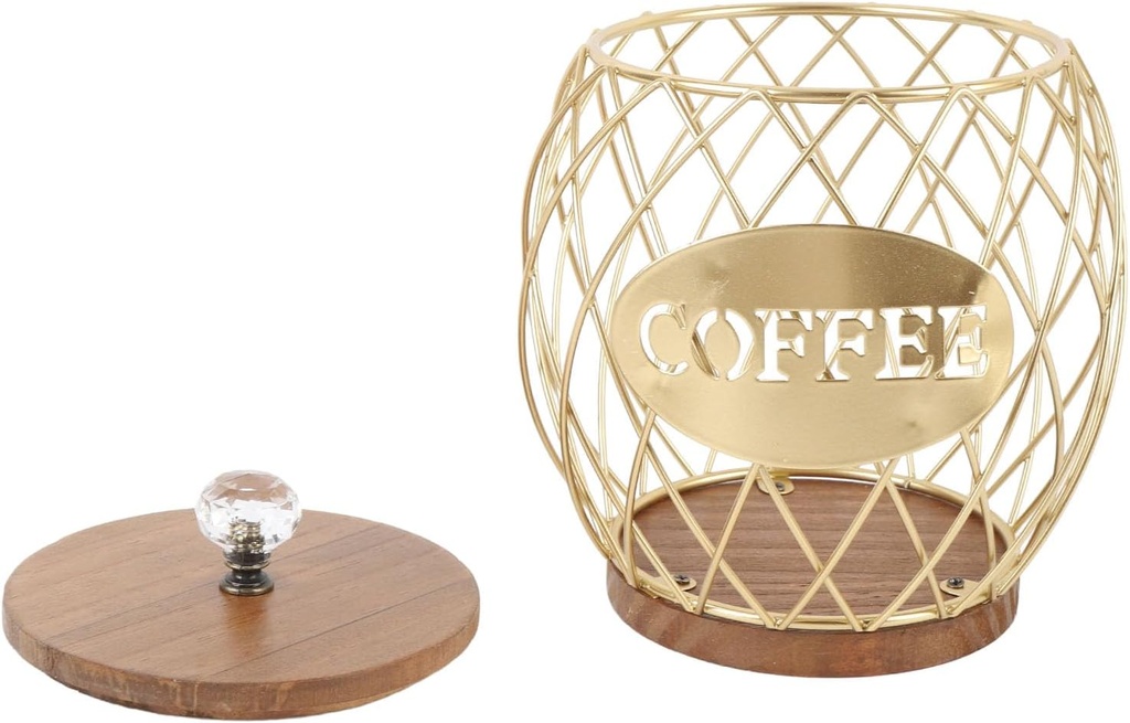 Stylish Fruit Shaped Coffee Capsule Holder Wooden Base Lid Home Decor For Kitchen (Gold)